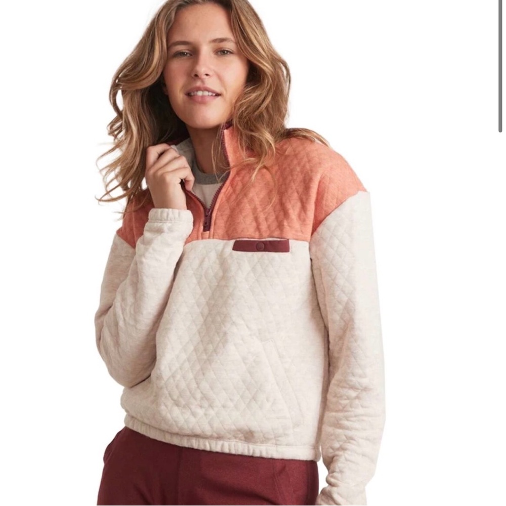 Marine Layer Corbet Women’s Half-Zip Pullover Sweatshirt - Cream and Coral